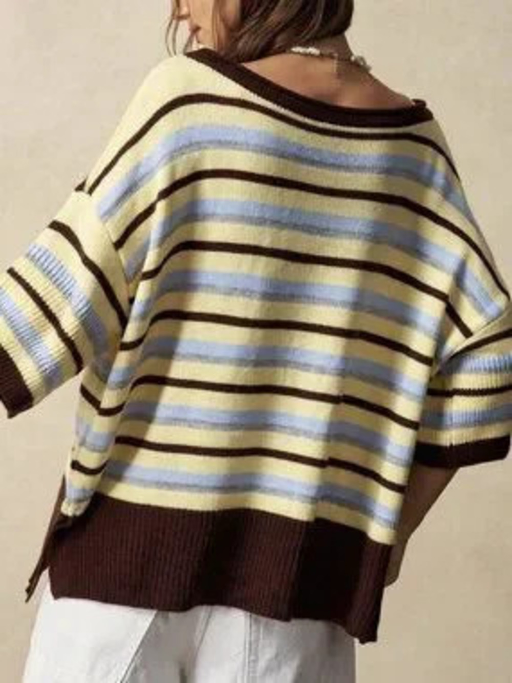 ZARA Multicolor Casual Women's Minimalist Colorblock Loose Knit Sweater
